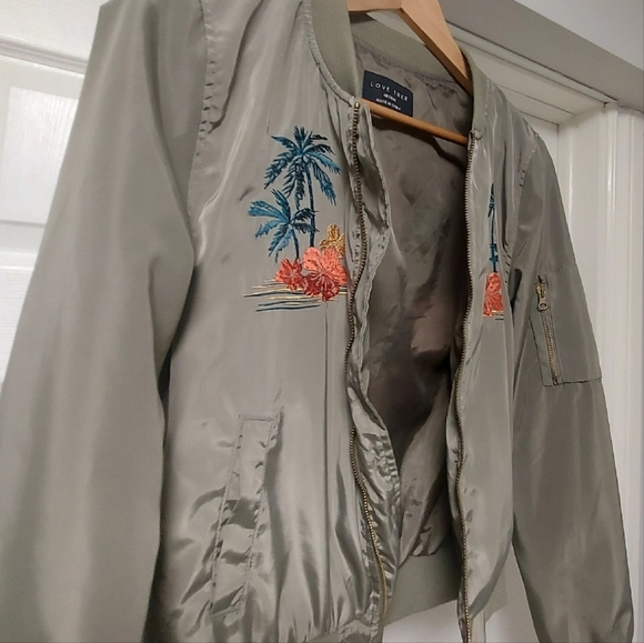 Love Tree Olive Embroidered Bomber Jacket - Picture 3 of 3